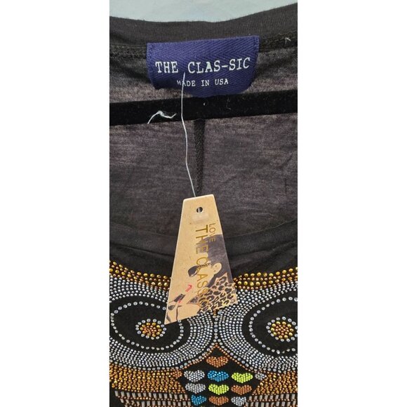 The Classic Womens Crop Top With Beaded Owl Design Black Made In USA Lightweight - Picture 2 of 4